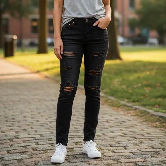 American Eagle Outfitters Black Ripped Skinny Jeans